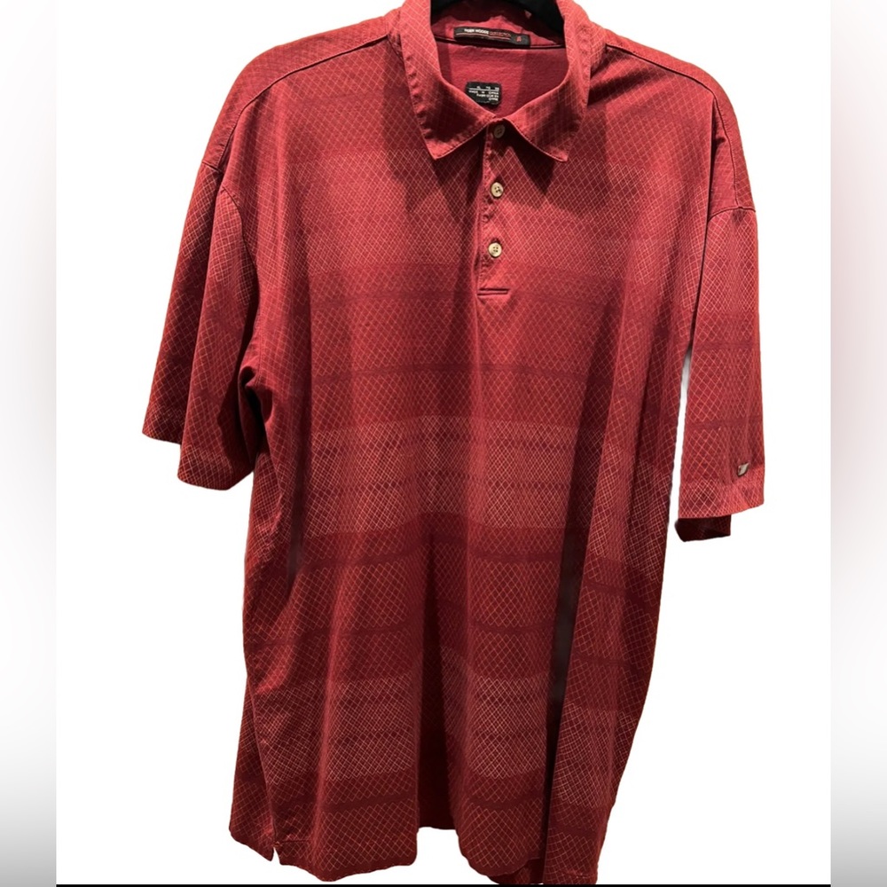 Tiger Woods Collection Polo Golf Shirt Nike Red Striped Mens Size Extra Large